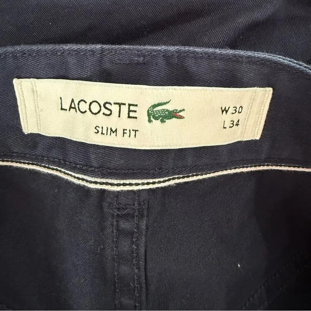 Lacoste Men’s W30 L34 Slim Fit Navy Blue Chino Pants Cotton Stretch Classic